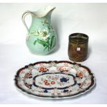 A Victorian pear shape toilet ewer, printed with flowers, Stone China Japan pattern meat dish,