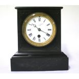 A French black marble cased mantel timepiece, Maple & Co, Paris, 2nd half 19th century, 19cm wide.