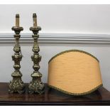 A pair of Italian carved giltwood altar type picket candlesticks, 20th century,