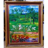 Tania Gordon (20th century), Exotic landscape, oil on canvas, signed, inscribed on reverse,