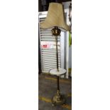 A Victorian brass adjustable lamp standard, with white marble mid-tier,