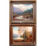 ** Aggio (early 20th century), Mountainous river landscape; Lake scene, two, oil on canvas,