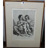 After Guercino, The holy family, engraving by Bartolozzi, possibly a restrike, 40cm x 29cm.