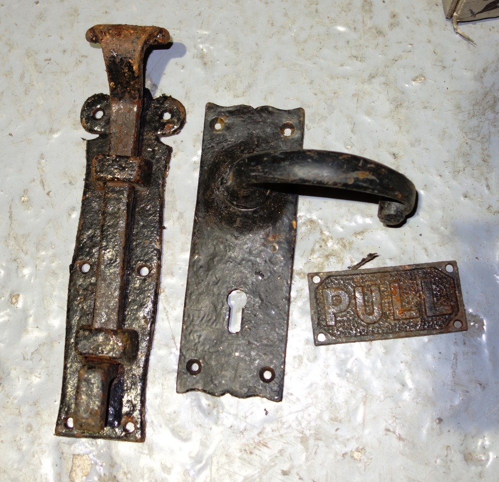 A quantity of 20th century locks, keys and barrels and a quantity of wrought iron door furniture,