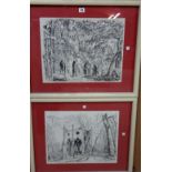 John Baker (20th century), Ruined Abbey; Gothic Pavilion, a pair of pen and ink drawings,