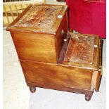 A set of late George III mahogany rouge leather inset two tier library/ bed steps on turned