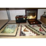 A quantity of collectables, including a carved hardwood mirror, two wooden trays,