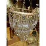 A Victorian gilt metal and glass bag chandelier and another similar, (2).