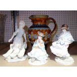 Two Coalport figures, a Doulton jug and one other figure,