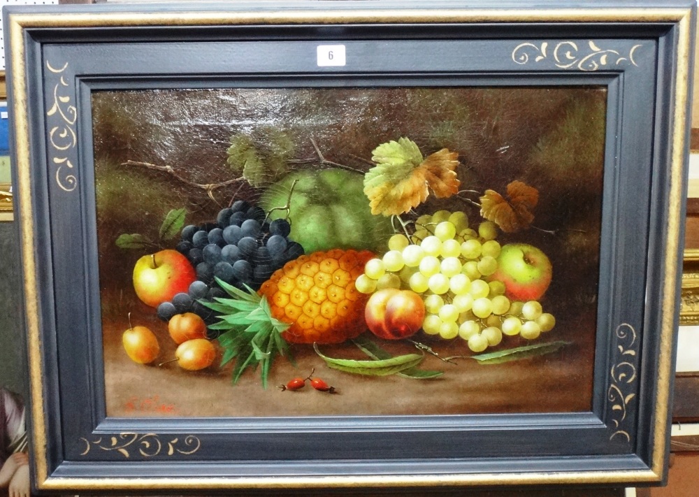 Manner of George Clare, Still life of fruit, oil on canvas, bears a signature, 40cm x 60cm.