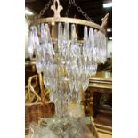 A Victorian metal and glass bag chandelier and two smaller, (3).