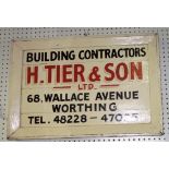 A 20th century wooden sign for 'H. TIER & SON' BUILDING CONTRACTORS.
