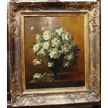 English School (19th century), Still life of white roses in a vase, oil on board, 43cm x 36cm.