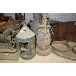A quantity of collectables, including metal lanterns, kitchen scales,