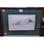 English School (c.1900), Reclining nude, pen and ink, 15cm x 26cm.