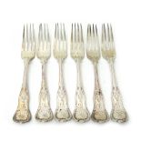 A late Victorian set of six silver King's pattern table forks, Sheffield 1895,