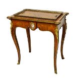 A Victorian gilt metal mounted marquetry and ceramic inlaid rectangular jardiniere,