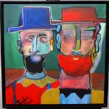 Noah Lubin (b.1979), Two men in hats, acrylic on canvas, signed, 69cm x 69cm.