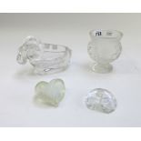 A Lalique clear and frosted crystal vase moulded with foliage, on a circular foot,