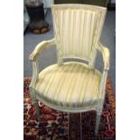 A set of four Louis XVI style white painted open armchairs, with bow seats,