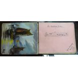 AUTOGRAPH ALBUMS - 5 leatherbound with coloured & other sketches,