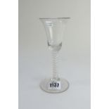 An opaque twist wine glass, circa 1765,