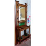 A late Victorian oak and chequer strung hall stand,