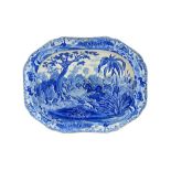 A Spode blue and white pottery meat plate, circa 1820, 'Shooting a Leopard',