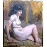 Roland Batchelor (1890-1989), Seated Nude, oil on canvas, signed, unframed, 61cm x 51cm.