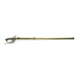 A Victorian officer's sword, with engraved straight steel blade, 82cm long, folding pierced guard,