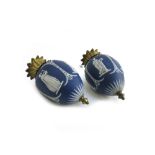 A pair of blue jasperware 'rise and fall' ceiling light weights, possibly Wedgwood, 19th century,