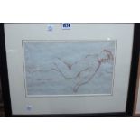 French School (19th century), Reclining nude, red chalk, indistinctly inscribed, 21cm x 34cm.