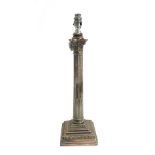 A silver plated table lamp of Corinthian column form, 44cm high excluding fitments.