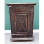 A 19th century Portuguese carved single door cupboard, with upper drawer, 89cm wide x 133cm high.