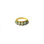 A Victorian 18ct gold, opal and rose diamond set five stone ring,