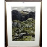 Kyffin Williams (1918-2006), Crib Goch above nant Peris, watercolour, signed with initials,