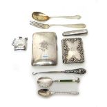 Silver and silver mounted wares, comprising; a Victorian rectangular cigar case, London 1894,