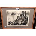 Charles William Cain (1893-1962), A tug with crew on deck, etching, signed, 20.5cm x 27cm.