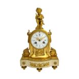 A French ormolu and white marble mantel clock, late 19th century,
