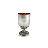 A Victorian silver goblet, the stem supporting the cup cast with foliate and budding motifs,