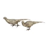 A pair of European cast models of ornamental pheasants, each detailed 835, length 15cm,
