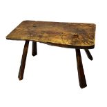 A George III oak table, the single slab rectangular oak top with chamfered underside,