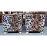 Peter Stringfellow's, Angels Club; a pair of 20th century leopard print upholstered cube footstools,