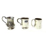 A silver christening mug, with a scrolling handle, Birmingham 1920,