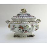 A Masons Ironstone tureen and cover, 19th century, of shaped two-handled form, 33cm wide,