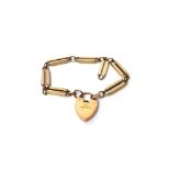 A gold oval and twin bar link bracelet, on a 9ct gold heart shaped padlock clasp, Birmingham 1903,