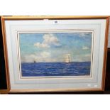 Norman Wilkinson (1878-1971), A tall ship at sea, watercolour, signed, 30cm x 48cm.