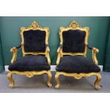 Peter Stringfellow's, Angels Club; a pair of gilt framed open arm throne chairs,