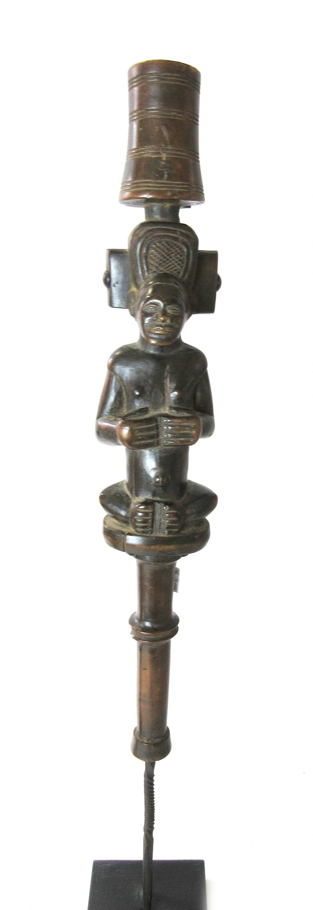 A Chokwe staff finial, Central/Southern Africa, wood, 53cm high, together with a Ramu cult object, - Image 2 of 2