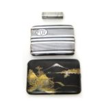 A Japanese rectangular cigarette case, with banded decoration, detailed F O V, bears character mark,